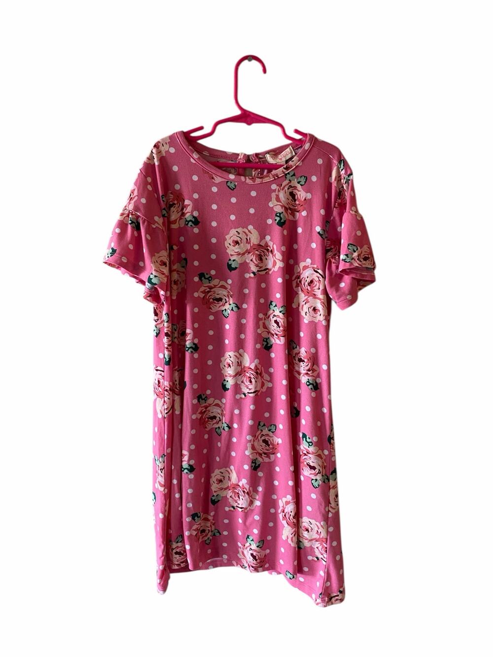 Poof Girl Pink Floral Polka Dot Summer Swing Dress- Size Girls Large